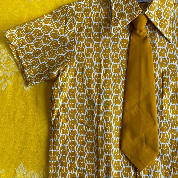 Vintage Kids Boys Elephant Print Button Up w/ Tie Sz 14 - Picture 2 of 8